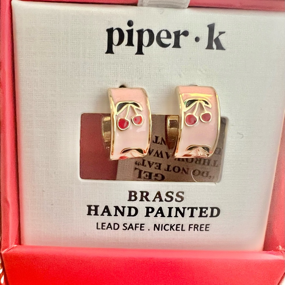 Piper K Pink and Gold Cherry Earrings
